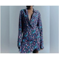 Zara Floral Long Sleeve Shirt Dress NWT Sz M