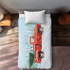 Twin Size Christmas Tree Truck Duvet Cover - Farmhouse Home Decor