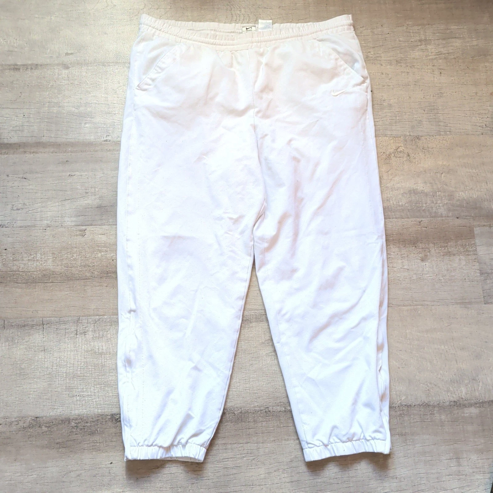 Vintage 90s Nike White Tag Black Swoosh Track Pants Mens Large White EUC Pocket