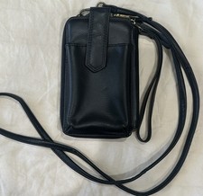 Black Zip-Around Women's Wallet with Crossbody Strap  Card Slots