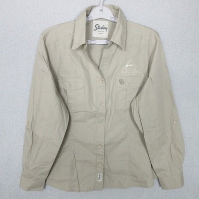 Sterling Hunting Safari Shirt Roll Tab Sleeve Women's Size XL Embroidered Logo