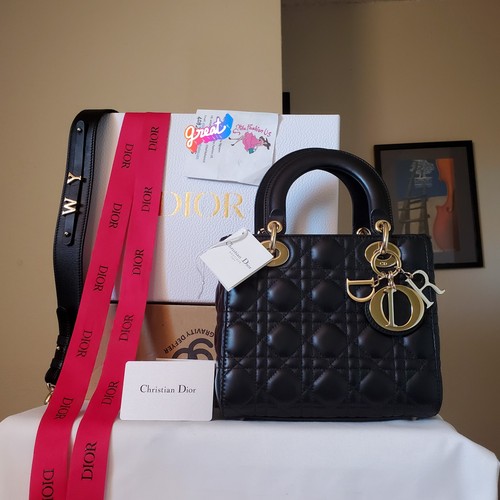 $6200 Lady Dior MydiorABC Black Lambskin Gold hw small bag W Tag.