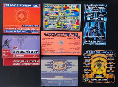   7 x Trance Formation Flyer-Set | 1994 1999 | Lübeck   Bambu Neustadt   Docks