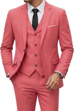 NWT MrSure 3 Piece Suit Slim Fit Tuxedo Tie Vest pink Mens Medium