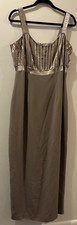 Jovani Sleeveless Maxi Formal Women’s Dress - Size 14 - Taupe With Gold Beading