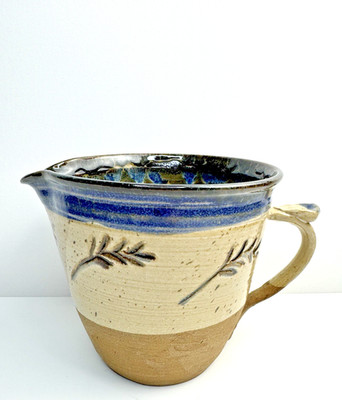 Hand-Thrown Studio Artist Ceramic Batter Bowl With Handle & Pouring Spout Signed