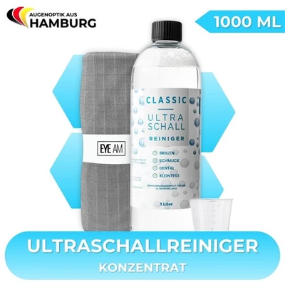 EyeAm Ultraschallreiniger Konzentrat 1000ml | Brillenreinigung | Mikrofasertuch