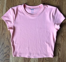 UNIQLO Ultra Stretch AIRism Cropped T-Shirt Short Sleeve, Peach, Sz X-Small