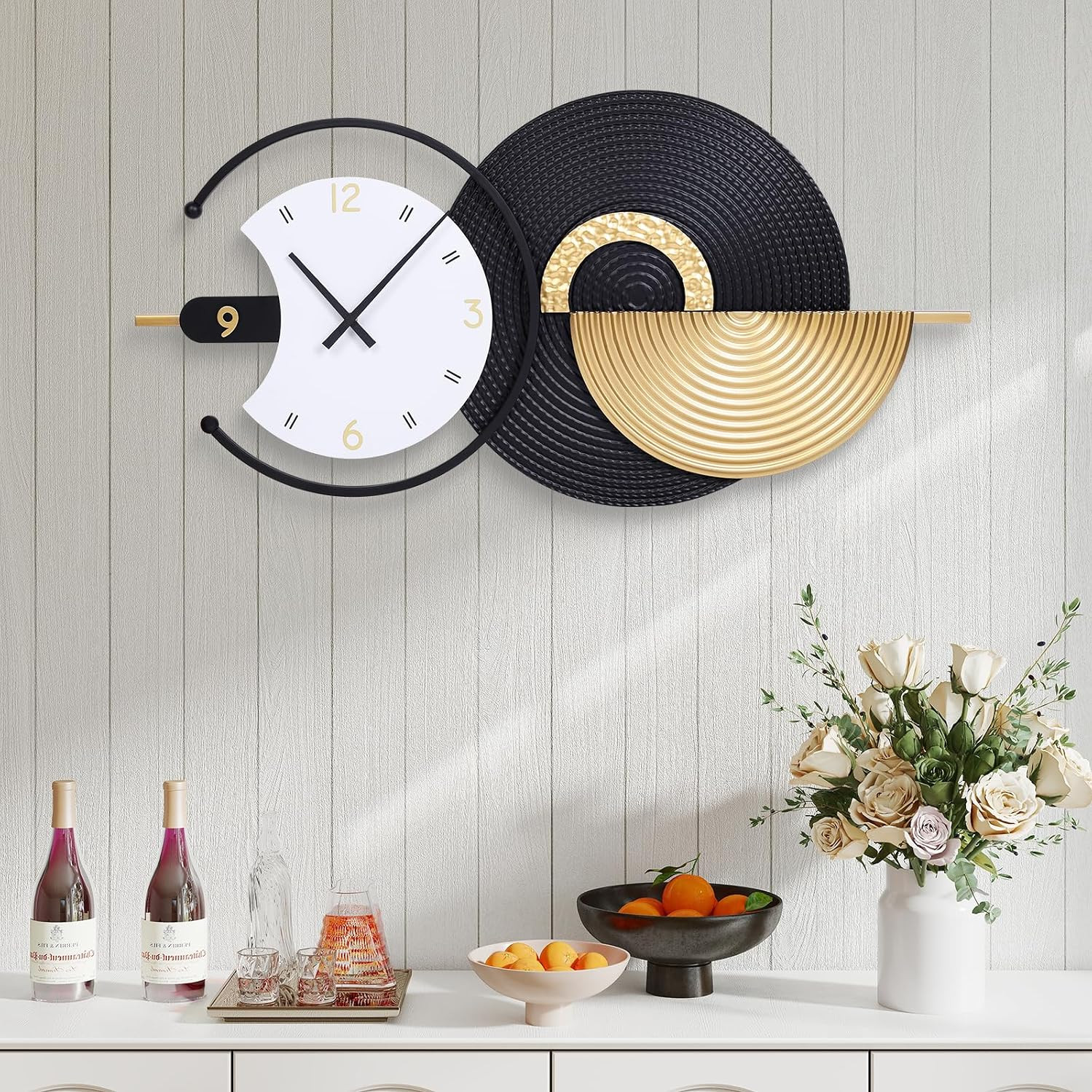 35×18 Inch Modern Abstract Metal Decor Wall Clock | silent non-ticking