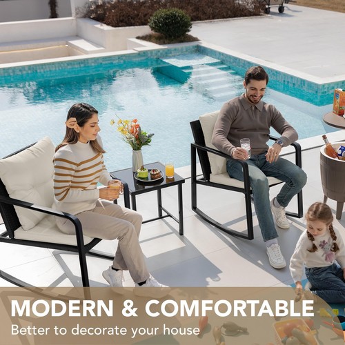3 Piece Rocking Bistro Set Wicker Patio Outdoor Furniture Porch Chairs Conver... - Picture 7 of 7