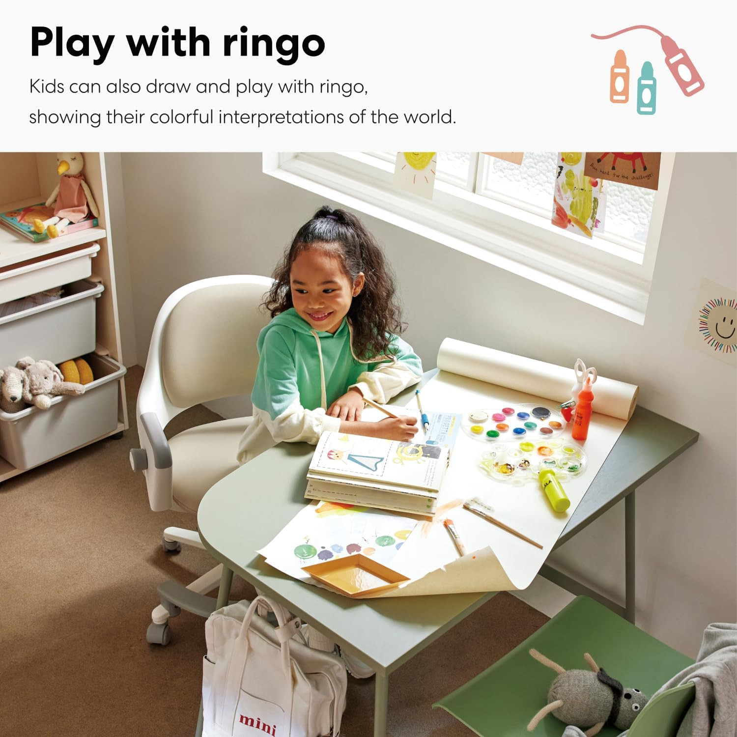 Ergonomic Ringo Kids Desk Chair with Footrest & Adjustable Height - Rosy Pink
