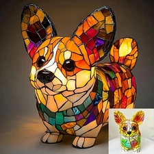 Stained Resin-Style French Bulldog Night Light - LED Table Lamp with Warm Glow