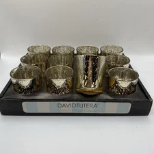 12 DAVID TUTERA Gold Spot Glass Votives Tea Light Holders Bridal Collection NOB