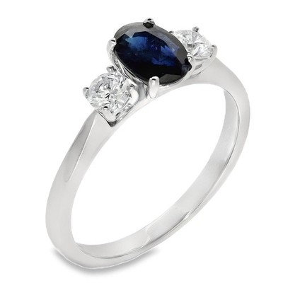 Damenring 9 kt Weißgold 0,30 kt Diamant & Saphir
