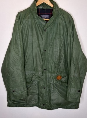 Vintage Burberrys Jacket Waxed Forest Green Water Proof Designer 90s Sz XL