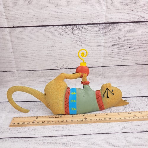 Christmas Tin Metal Cat Figure Hand Painted Folk Art Figurine Photo Card Holder - Picture 2 of 11