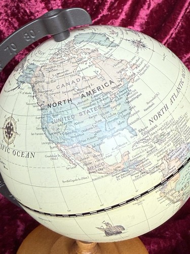 Vintage Style 9 Inch Tall, 5.5” Diameter World Classic Mini Globe On Wood Base. - Picture 6 of 20