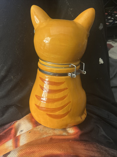 Boston Warehouse orange Tabby Smarty cat w/ glasses coffee sugar hinged canister - Picture 2 of 3