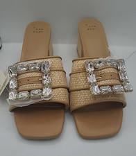 A New Day Women's Kathleen Raffia Buckle Block Heels rhinestones