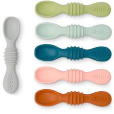 Silicone Baby Spoons Self Feeding 6 Pack - First Stage Infant Spoons for Babies