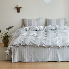 BISELINA Striped Duvet Cover Set 3pcs 100 Washed Cotton Linen Like Textured ...