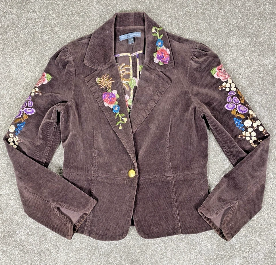 Blazer Vintage True Meaning Pana Bordado BoHo Western Elástico Talla 6 Foto 2 de 4