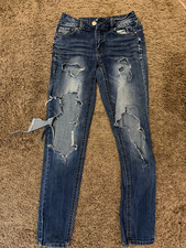 refuge W's 0 Blowout Distressed Dark Wash Well Worn Jeans 26" waist 28" inseam