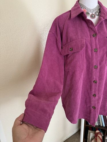 Camicia/camicetta velluto cuore rosa cotone velluto a coste manica lunga abbottonata - Tg S - Foto 5 di 9