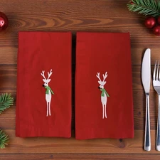 Crate & Barrel Embroidered Rudolph Red Cloth Napkins Set Of -2- 21" Square