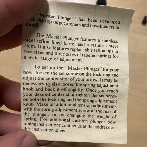 Bear Master Plunger, Berger, Flipper Rest, Recurve, Traditional, Vintage - Picture 3 of 6