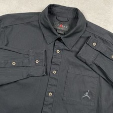 Air Jordan Essentials Button Up Shirt Mens Medium Black Herringbone Relaxed Fit