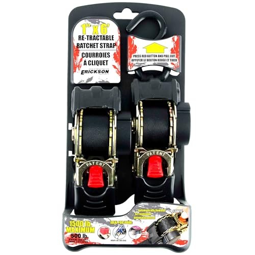 Erickson 34413 Pro Series Black 1" x 6' Retractable Ratcheting Tie-Down Strap,