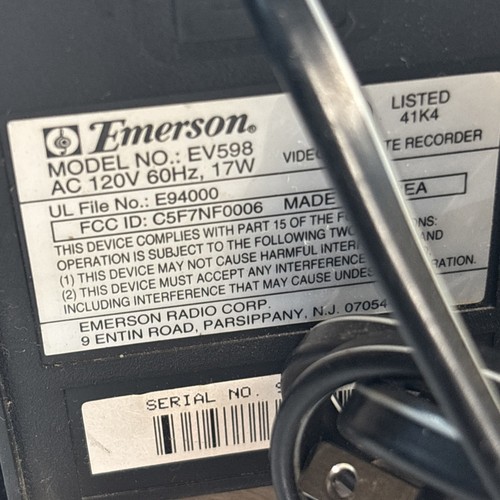 EMERSON EV598 VCR VHS Lettore Cassette 4 Testine Tracciamento Digitale Testato Funzionante - Foto 6 di 6