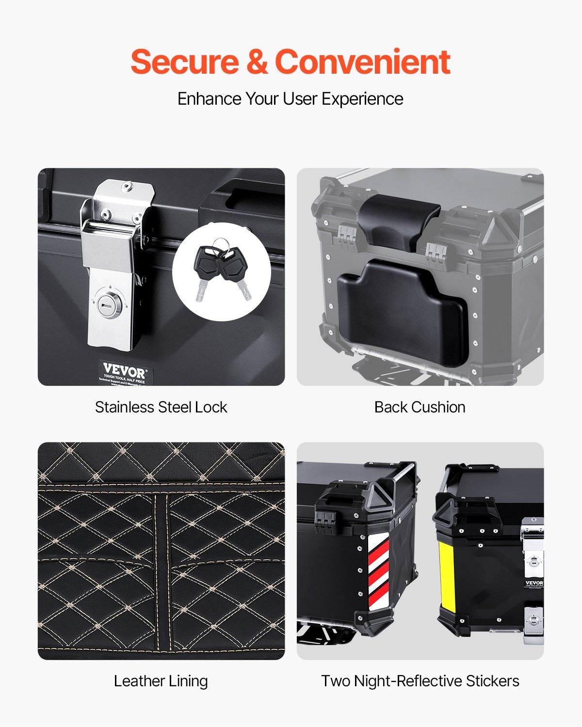 VEVOR Motorcycle Top Case Universal Aluminum Alloy Motorbike Tail Box Leather Li