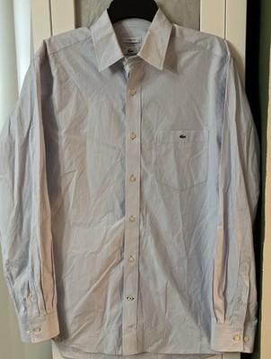 Lacoste Men s Size 40 Medium Light Blue Striped Button Up Dress Shirt