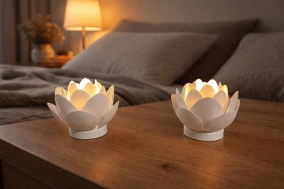 Lot de 2 Bougeoirs Lotus Minimalistes Ø8 cm avec Bougies LED Incluses – Décorati - Photo 1/3