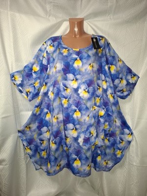 Luftige Tunika Bluse  ca 50 52 54 56 NEU A-Linie Sommer Naveed blau bleu gelb