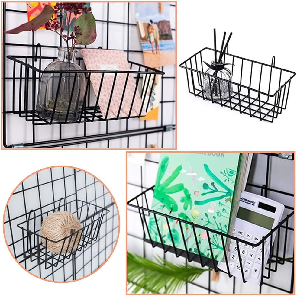 3 Pack Wire Baskets,Wall Grid Panel Hanging Wire Basket,Wall Storage and Display