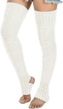 Women'S Cable Knitted Thigh High Leg Warmers Extra Long Stirrup over Knee High W