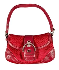 Vintage Coach Womens Mini Soho Leather Canvas Shoulder Bag Cherry Red Y2k F10925