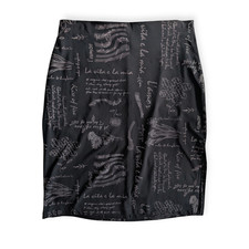 90s Graphic Print Stretch Pencil Skirt  Botanical Words