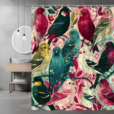 Colorful Birds Floral Shower Curtain, Bird Pattern Bathroom Decor