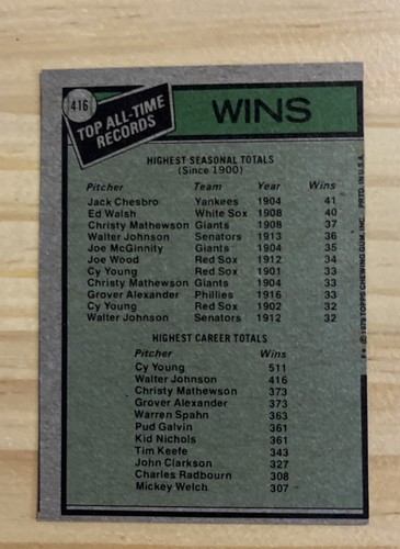 1979 Topps Set CY YOUNG MLB HOF #416 SENATORS - NM/MINT+ *HIGH GRADE* - Picture 2 of 2