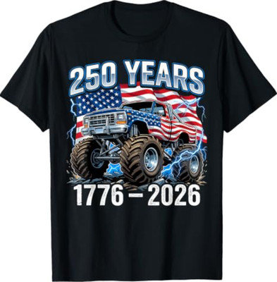 250 Years America 4th of July 1776 2026 Monster Truck Boys T-Shirt
