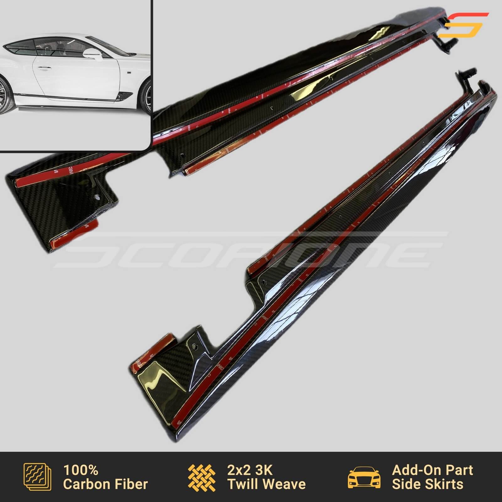 Scopione Carbon Fiber Add-On Side Skirts for Bentley 19-24 Continental GT GTC