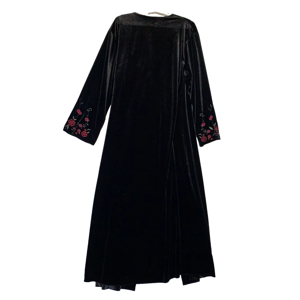 Oscar De La Renta 尺寸 L 粉红色标签黑色丝绒长袍花卉刺绣袖子 — 第 2/4 张图片