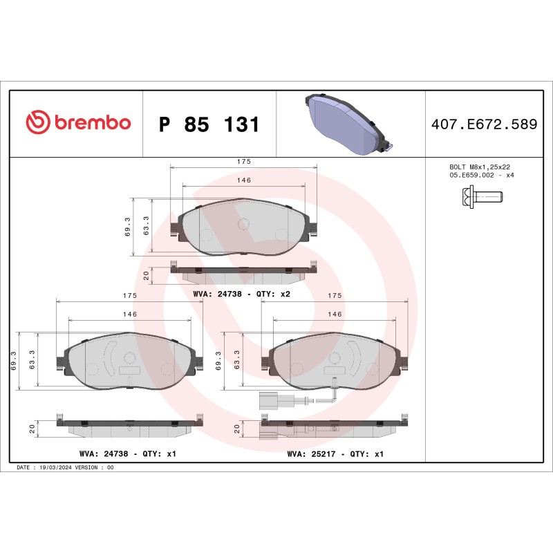 BRAKE PAD SET DISC BRAKE P 85 131X FOR VW DFGA/DFEA/CRLB/DFHA/DFCA/DDAA 2.0L - Image 4