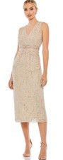 Mac Duggal Dress Size 6 Sleeveless Sequined V Neck MIDI Sheath Dress 70267