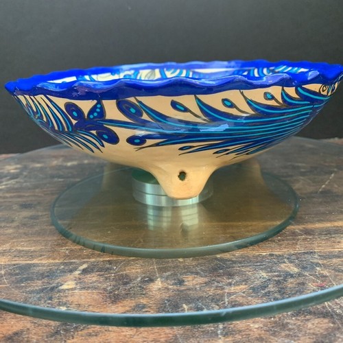 Mexican Fantasia Pottery Bowl Three Footed Blue Birds Jalisco Art Decor 7.5" - Picture 8 of 13