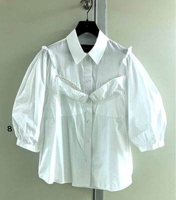 Simone Rocha Pearl Embellished Shirt WHITE Balloon-sleeve Size UK  